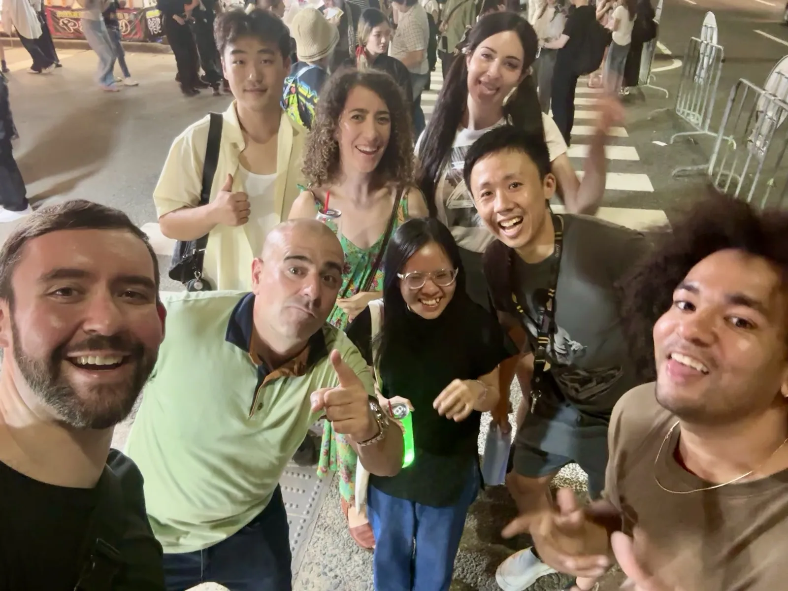 Members taking a selfie on a night out in Fukuoka